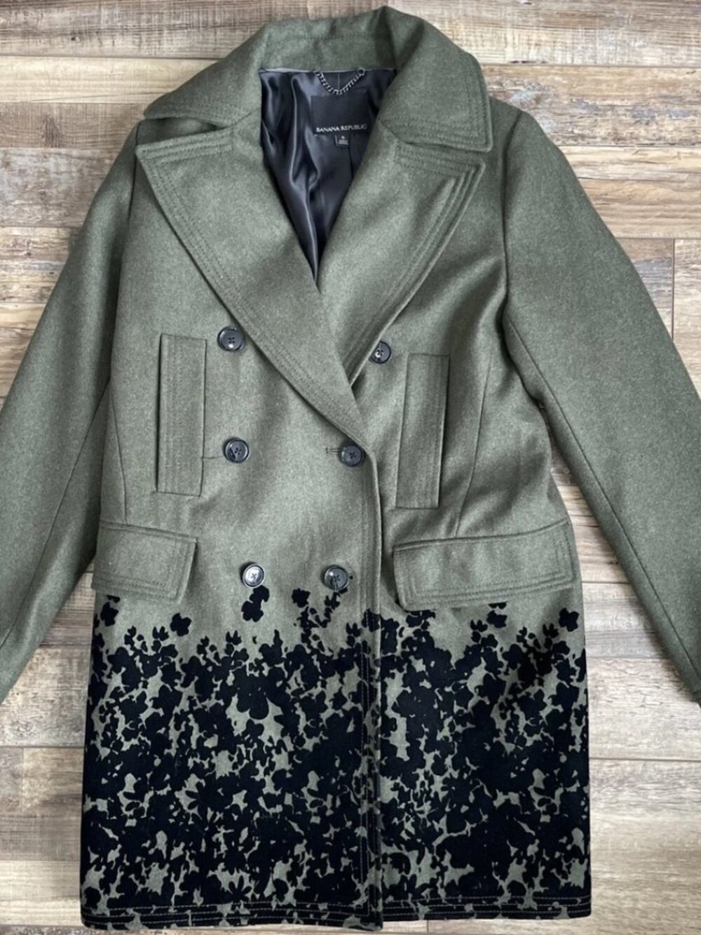 Banana Republic Women’s Pea Coat Jacket Size S Flocked Green Wool Button Up